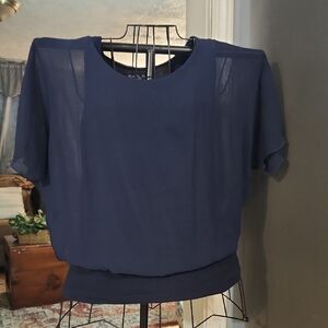 Kim & Cami Deep Blue Sheer Blouse